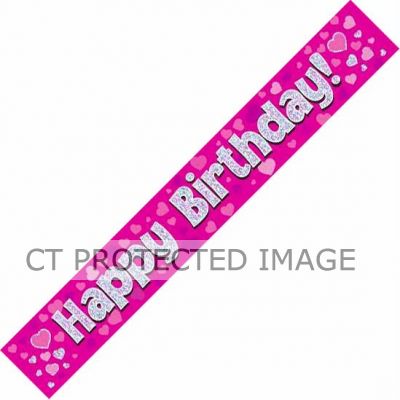 9ft Pink Holo. Happy Birthday Banner