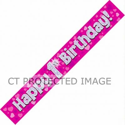 9ft Pink Holo. 1st Birthday Banner