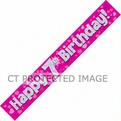 9ft Pink Holo. 7th Birthday Banner