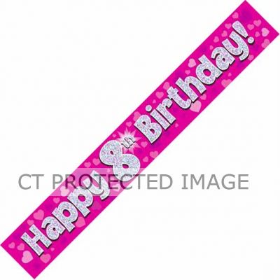 9ft Pink Holo. 8th Birthday Banner