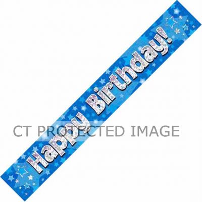 9ft Happy Birthday Blue Holographic Banner