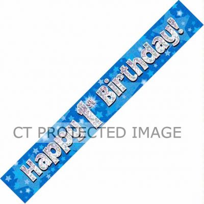 9ft 1st Birthday Blue Holographic Banner