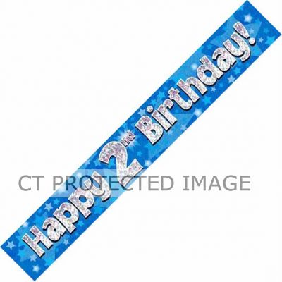 9ft 2nd Birthday Blue Holographic Banner