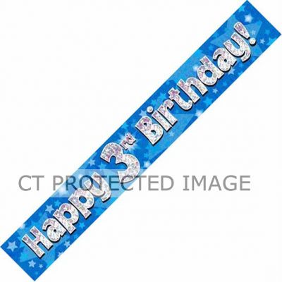 9ft 3rd Birthday Blue Holographic Banner