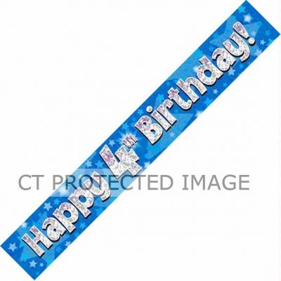 9ft 4th Birthday Blue Holographic Banner