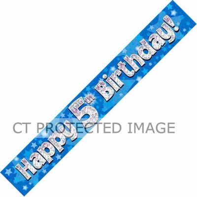 9ft 5th Birthday Blue Holographic Banner