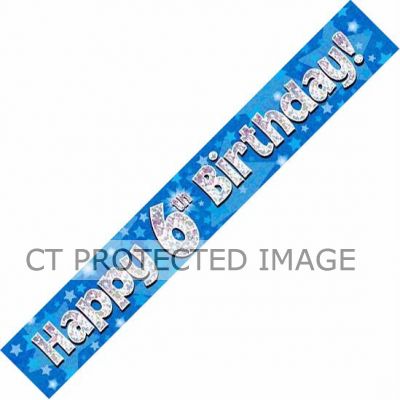 9ft 6th Birthday Blue Holographic Banner