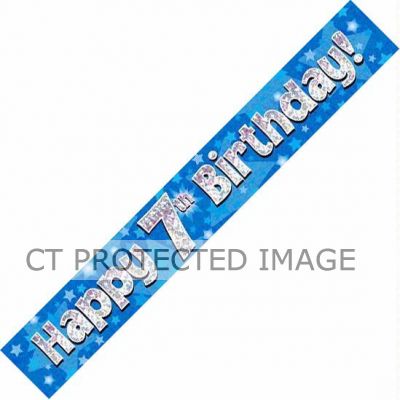 9ft 7th Birthday Blue Holographic Banner