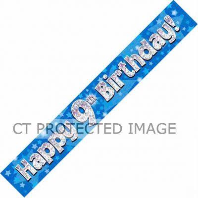9ft 9th Birthday Blue Holographic Banner