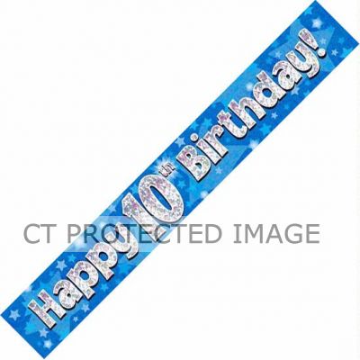 9ft 10th Birthday Blue Holographic Banner