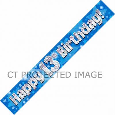 9ft 13th Birthday Blue Holographic Banner