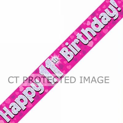 9ft 11th Birthday Pink Banner