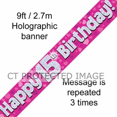 9ft 15th Birthday Pink Banner