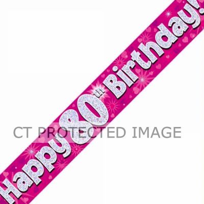 9ft 80th Birthday Pink Banner