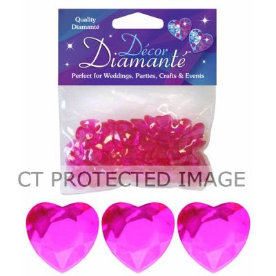 12mm Hot Pink Diamante Hearts