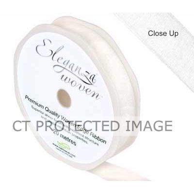 15mmx20m White Woven Edge Ribbon