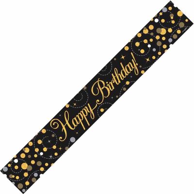 9ft Black & Gold Happy Birthday Banner