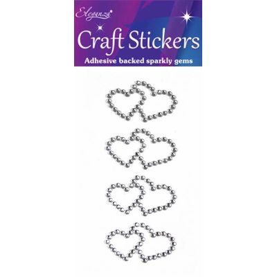  Silver Diamante Double Heart Stickers (pack quantity 4) 