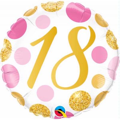 18 Inch 18th Pink & Gold Dots Foil Balloon