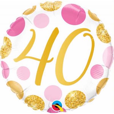 18 Inch 40th Pink & Gold Dots Foil Balloon