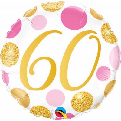 18 Inch 60th Pink & Gold Dots Foil Balloon