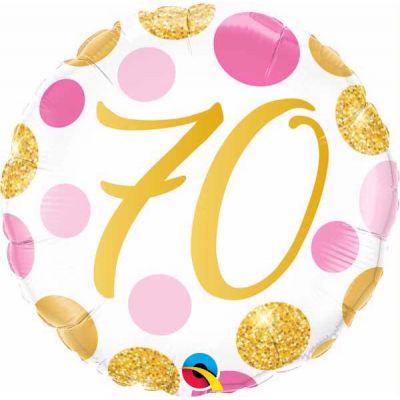 18 Inch 70th Pink & Gold Dots Foil Balloon