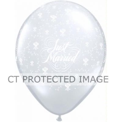  11 Inch Just Married Flowers Diamond Clear Qualatex (pack quantity 50) 