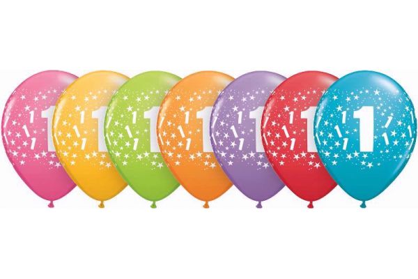  11 Inch Assorted Tropical 1st Birthday Qualatex (pack quantity 25) 