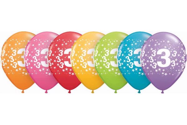  11 Inch Assorted Tropical 3rd Birthday Qualatex (pack quantity 25) 