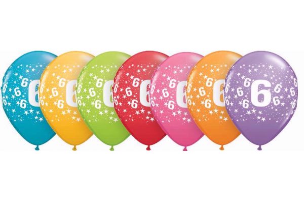  11 Inch Assorted Tropical 6th Birthday Qualatex (pack quantity 25) 