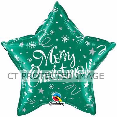 20 Inch Merry Christmas Green Star Foil