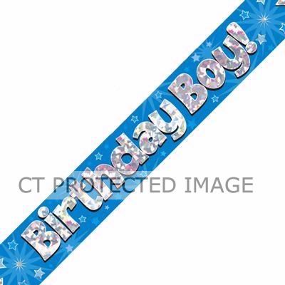9ft Birthday Boy Blue Holographic Banner