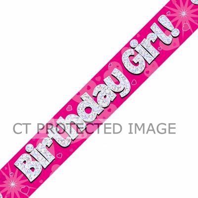 9ft Birthday Girl Pink Holographic Banner