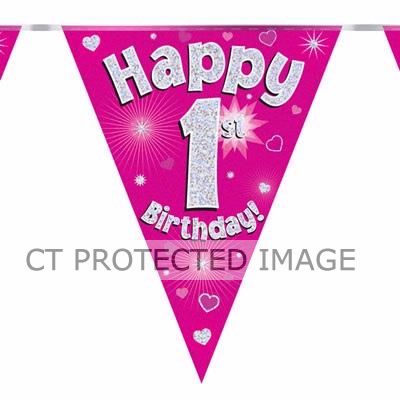 3.9m Happy 1st Birthday Pink Bunting