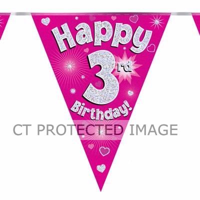 3.9m 3rd Birthday Pink Bunting