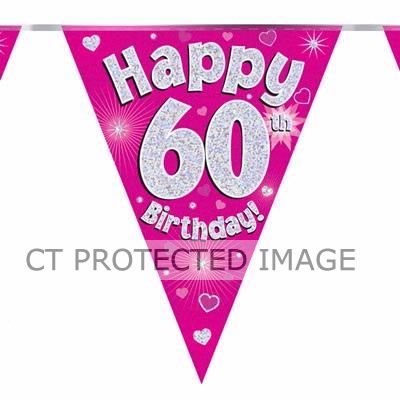3.9m 60th Birthday Pink Bunting