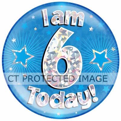 6 Inch I Am 6 Today Blue Jumbo Badge