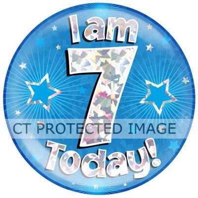 6 Inch I Am 7 Today Blue Jumbo Badge