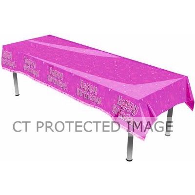 Happy Birthday Pink Plastic Table Cover