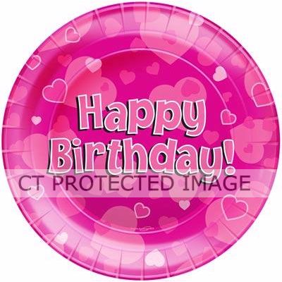  23cm Happy Birthday Pink Plates (pack quantity 8) 
