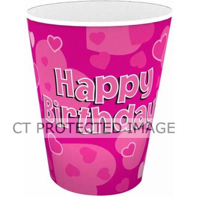  266ml Happy Birthday Pink Cups (pack quantity 8) 