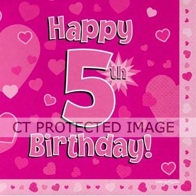  5th Birthday Pink Napkins (pack quantity 16) 