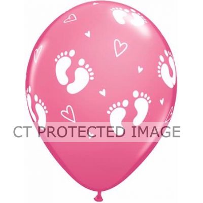  11 Inch Baby Footprints Rose Qualatex (pack quantity 25) 