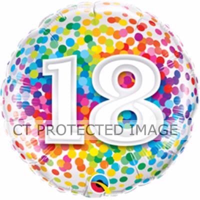 18 Inch 18th Rainbow Confetti Foil Balloon