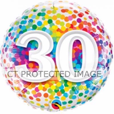 18 Inch 30th Rainbow Confetti Foil Balloon