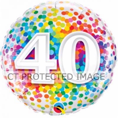 18 Inch 40th Rainbow Confetti Foil Balloon