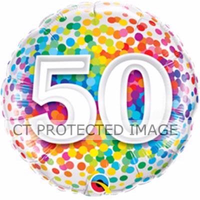 18 Inch 50th Rainbow Confetti Foil Balloon