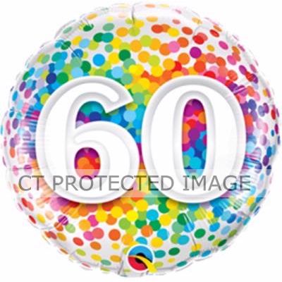 18 Inch 60th Rainbow Confetti Foil Balloon
