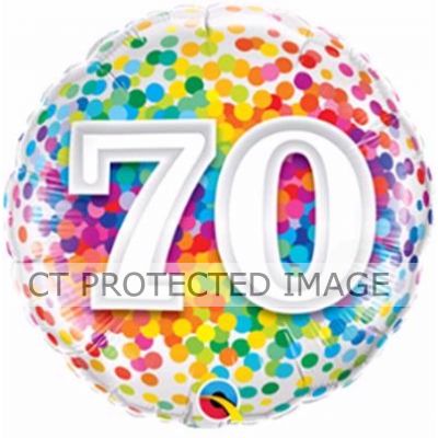 18 Inch 70th Rainbow Confetti Foil Balloon
