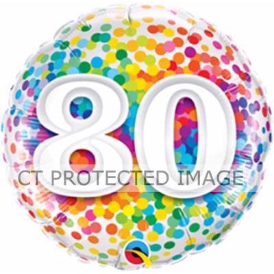 18 Inch 80th Rainbow Confetti Foil Balloon